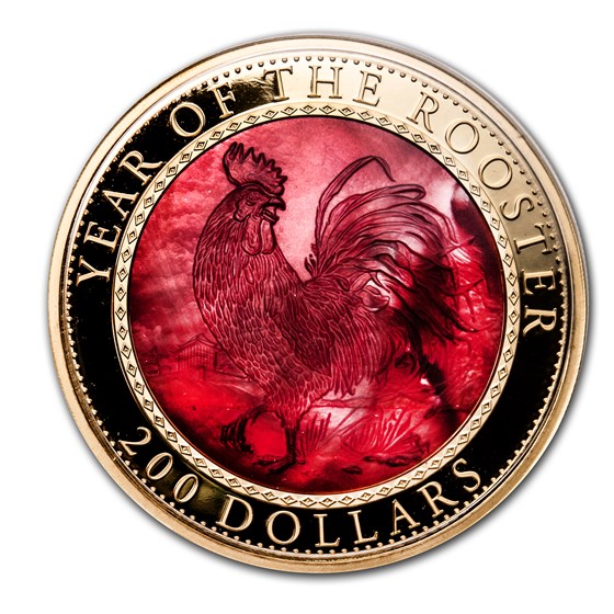 2017 Cook Islands 5 oz Gold Mother of Pearl Year of the Rooster 2017 Cook Islands 5 oz Gold Mother of Pearl Year of the Rooster